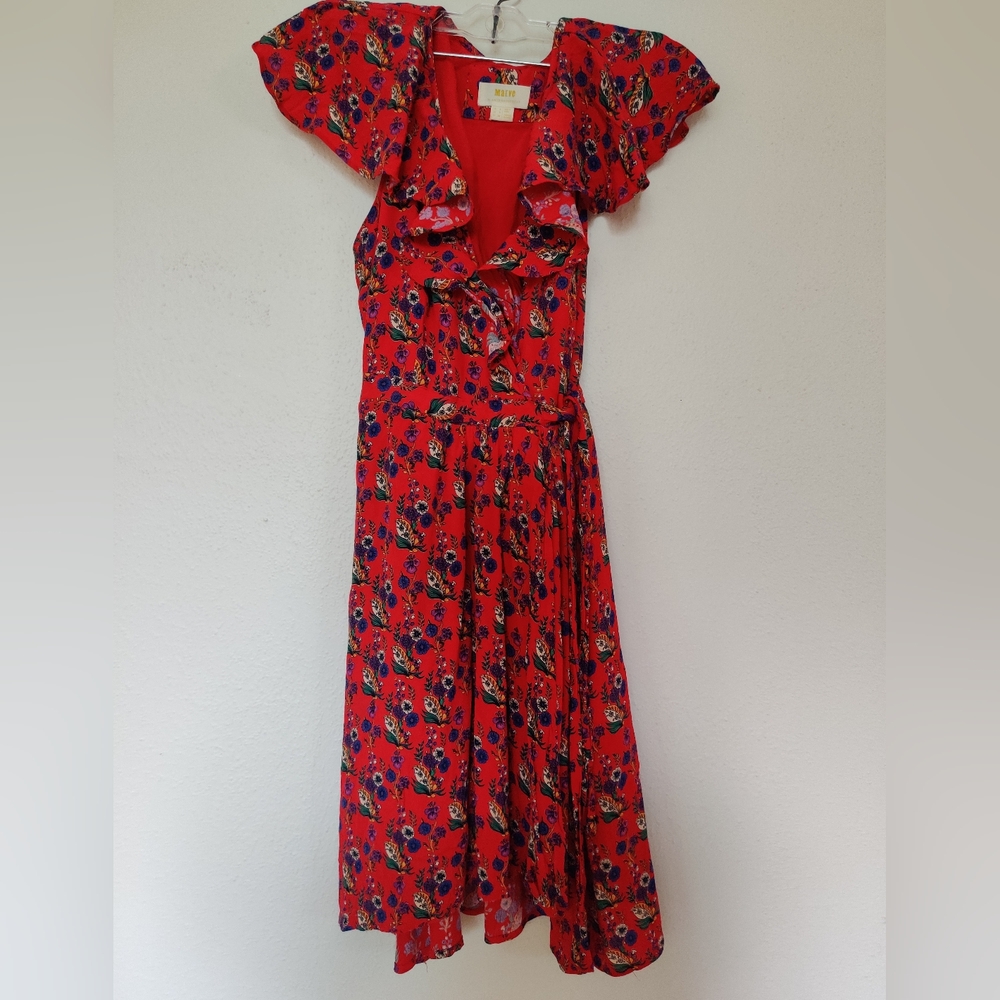 Anthropology Floral Red Dress